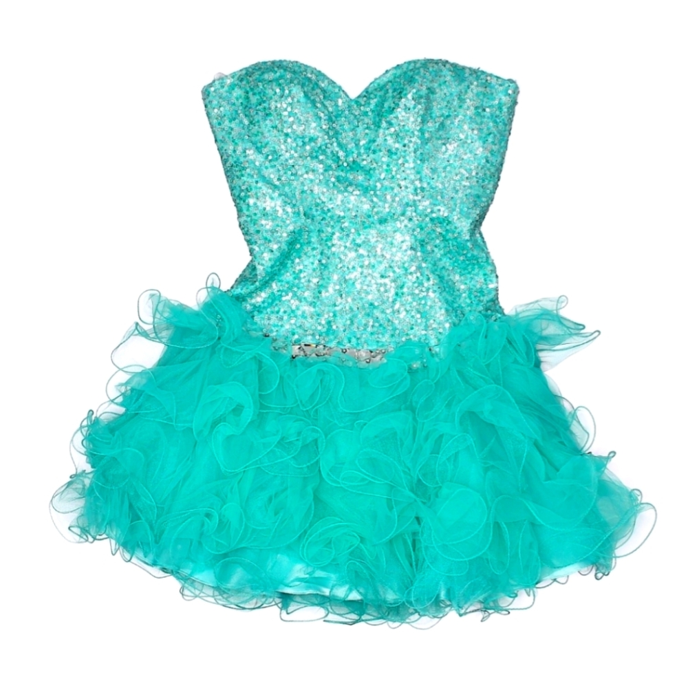 Sherri Hill Short Strapless Cocktail Dress with Ruffles Size Two